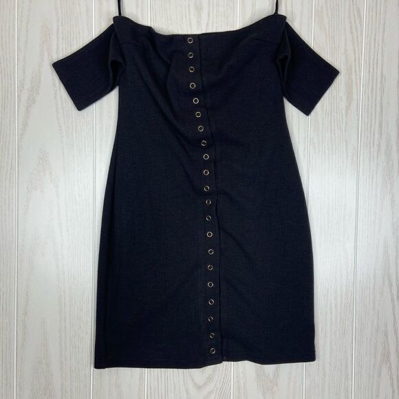 Sabo Skirt Black Ribbed Off Shoulder Bodycon Dress Size Large - Picture 2 of 5
